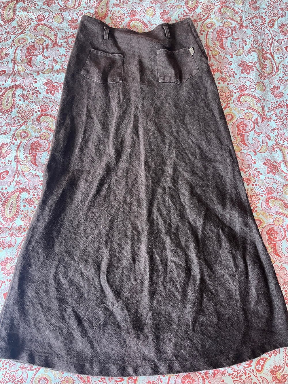 Vintage brown maxi pencil skirt with pocket details